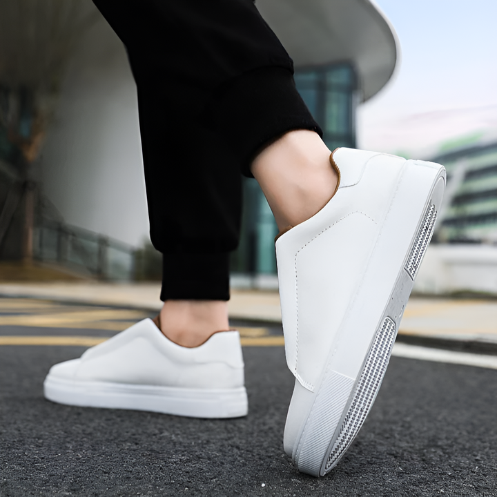 Kamil | Skórzane Białe Sneakersy Męskie Brązowe Sznurówki