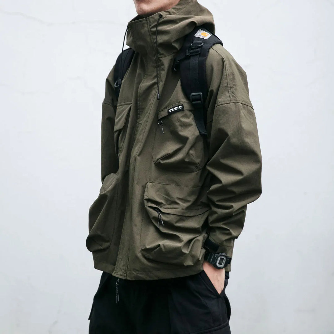 Dawid | Khaki Oversized Hooded Zip Jacket