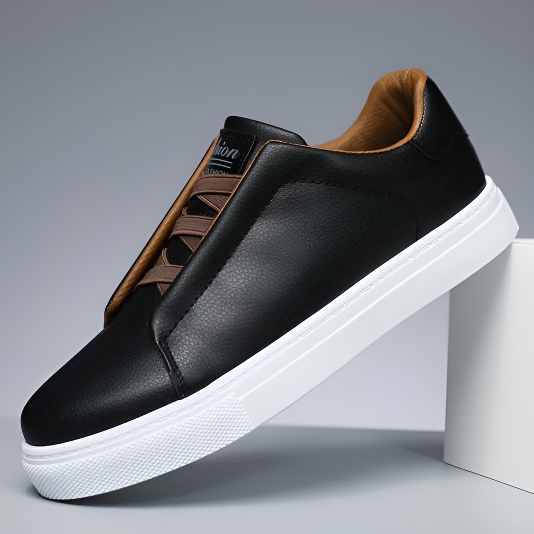 Marcel | Białe Skórzane Sneakersy Męskie Brązowe Sznurówki