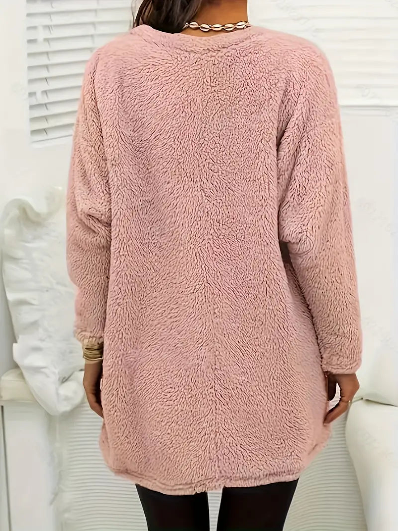 Malwina | Różowy Tunic Sweter z Kieszeniami Oversize