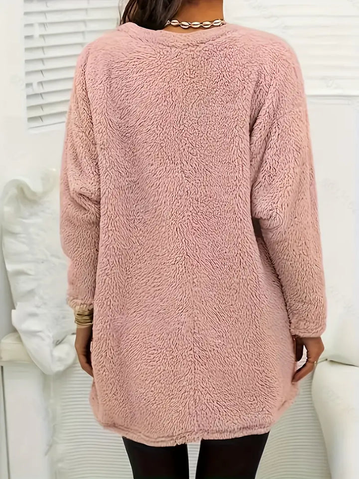 Malwina | Różowy Tunic Sweter z Kieszeniami Oversize