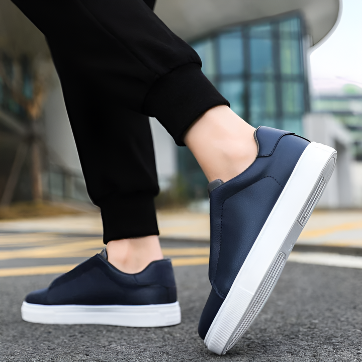 Kamil | Skórzane Białe Sneakersy Męskie Brązowe Sznurówki
