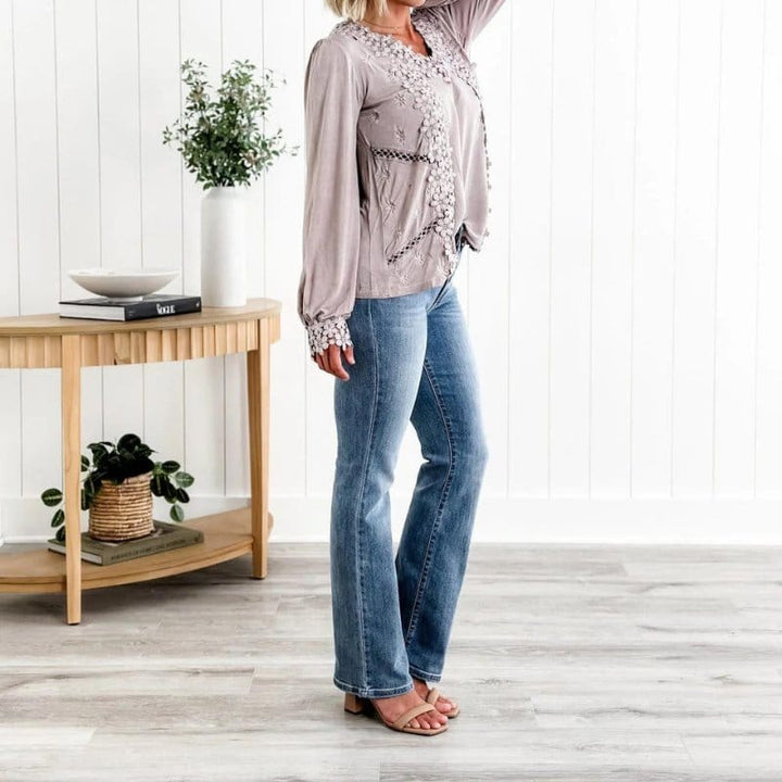 Wiktoria | Spodnie z Wysokim Stanem Dżinsowe Proste Bootcut