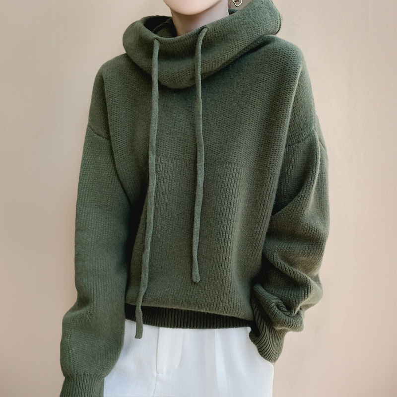 Paulina | Knitwear Sweter z Kapturem Oversize Ciemnozielony