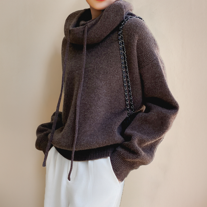 Paulina | Knitwear Sweter z Kapturem Oversize Ciemnozielony