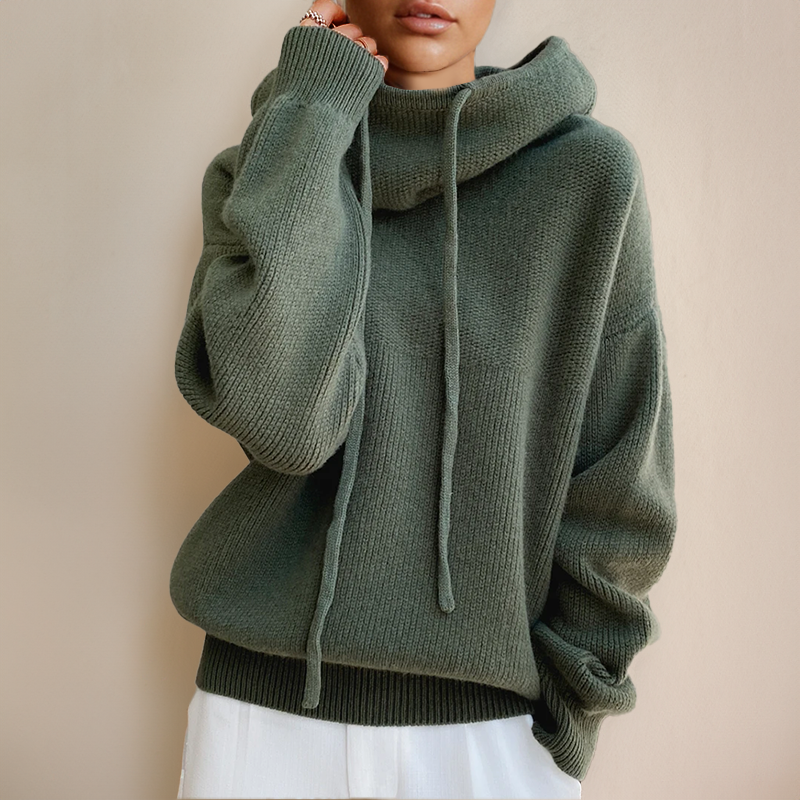 Ewa | Oversize'owa Bluza z Kapturem Zielona