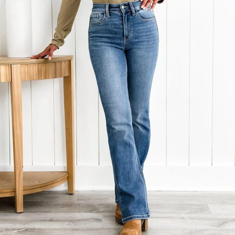 Wiktoria | Spodnie z Wysokim Stanem Dżinsowe Proste Bootcut