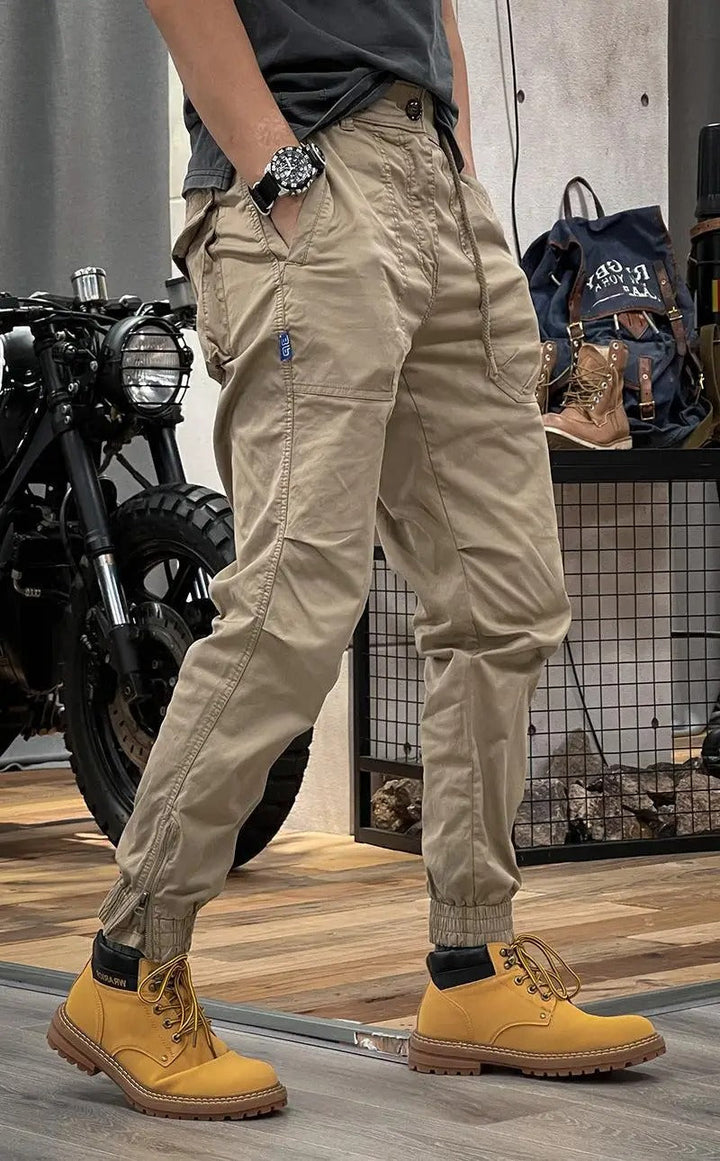 Patryk | Khaki Relaksowane Spodnie Jogger ze Ściągaczem