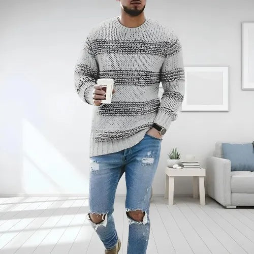 Oskar | Męski Sweter w Paski Beżowy Knitwear