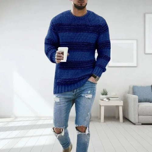Oskar | Męski Sweter w Paski Beżowy Knitwear