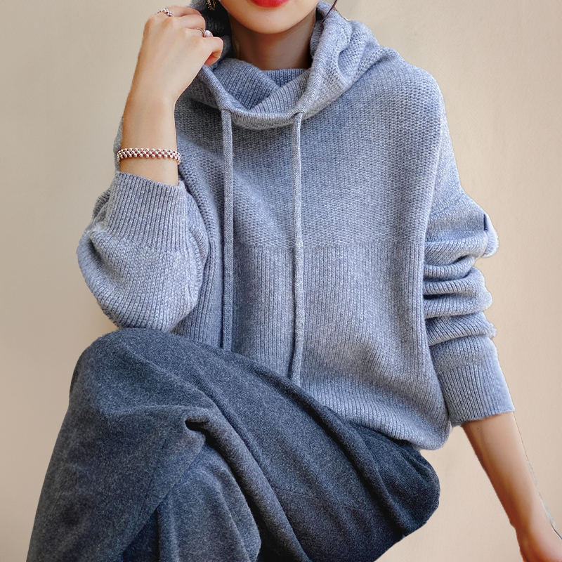 Marcelina | Ciemnozielona Bluza z Kapturem Damska Oversize Dzianinowa