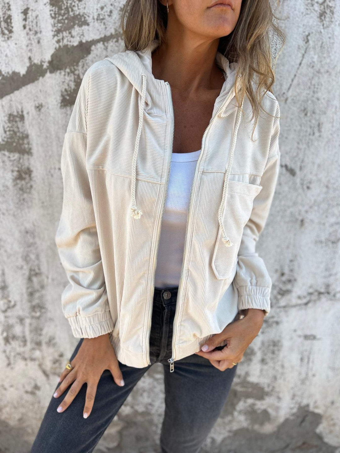 Julia | Niebieska Bluza Kaptur Sztruks Relaxed
