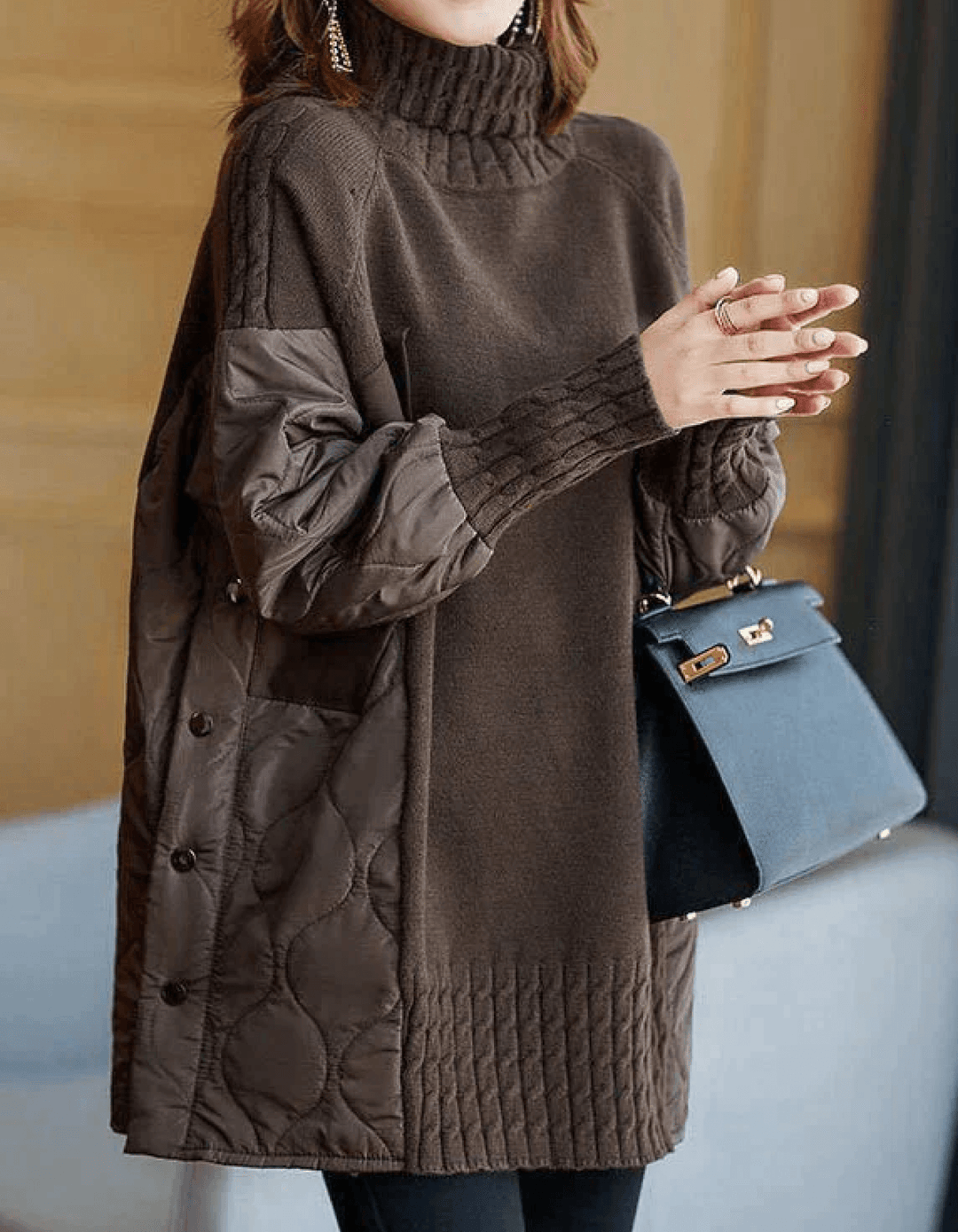 Sandra | Brązowy Golf Długi Rękaw Raglanowy Sweter