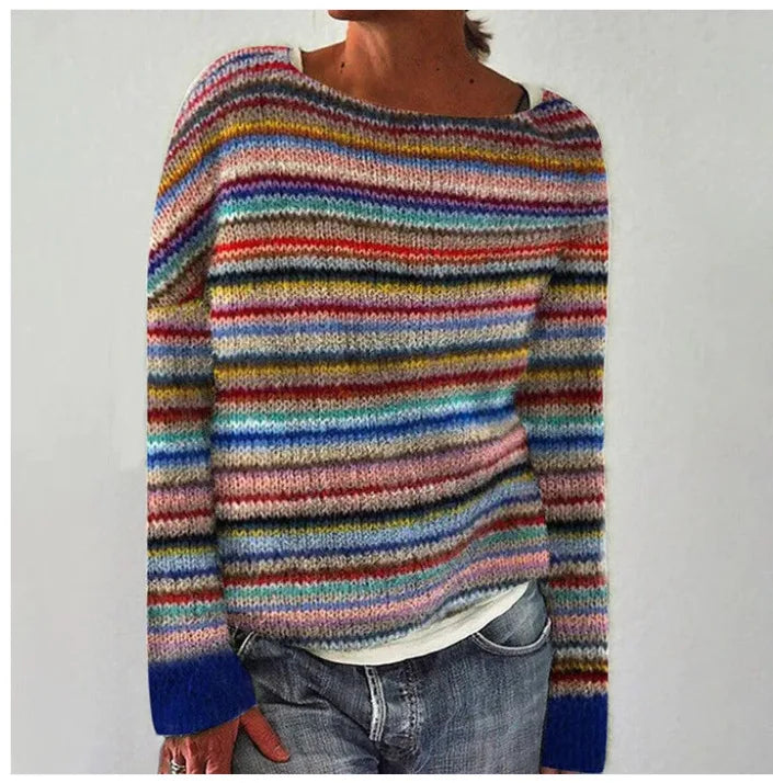 Iga | Sweter w Pasy Długi Rękaw Relaxed Fit