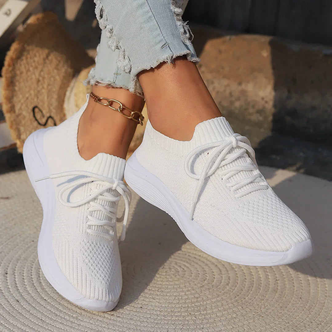 Joanna | Białe Damskie Sneakersy Dzianinowe