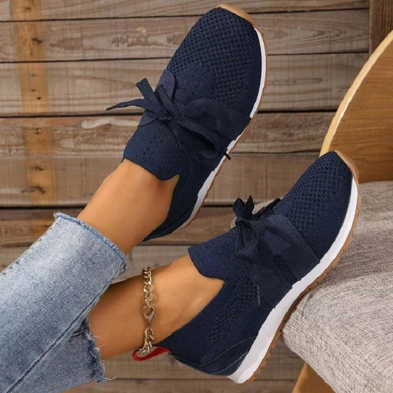 Karolina | Navy Blue Knit Athletic Sneakers