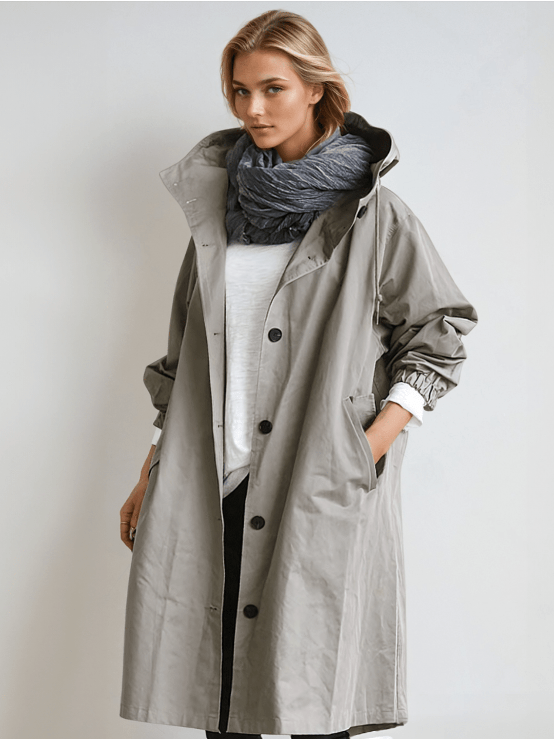 Nadia | Długi Płaszcz Trench z Kapturem