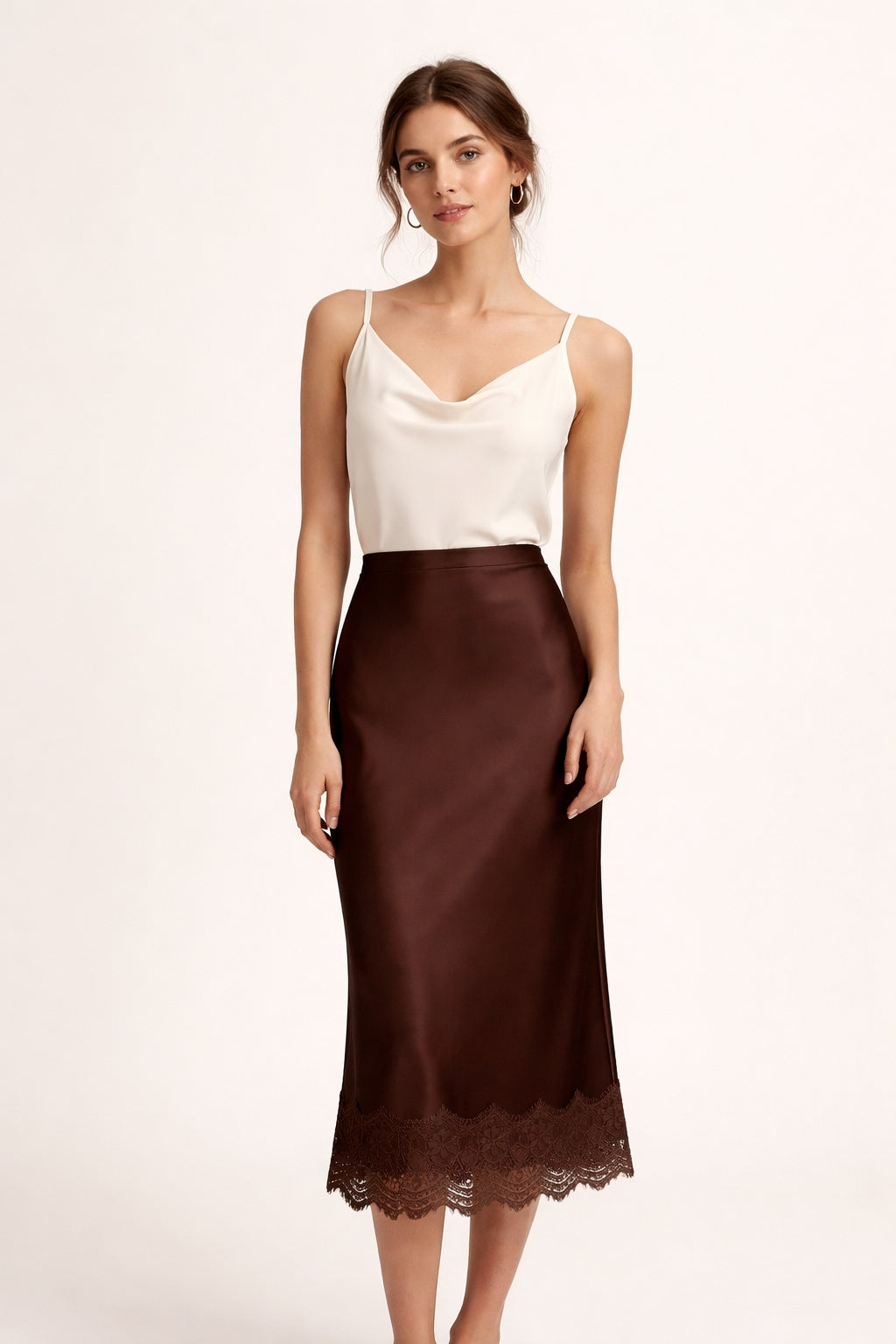 Natalia | Komplet Satynowy Crop Top i Midi Spódnica