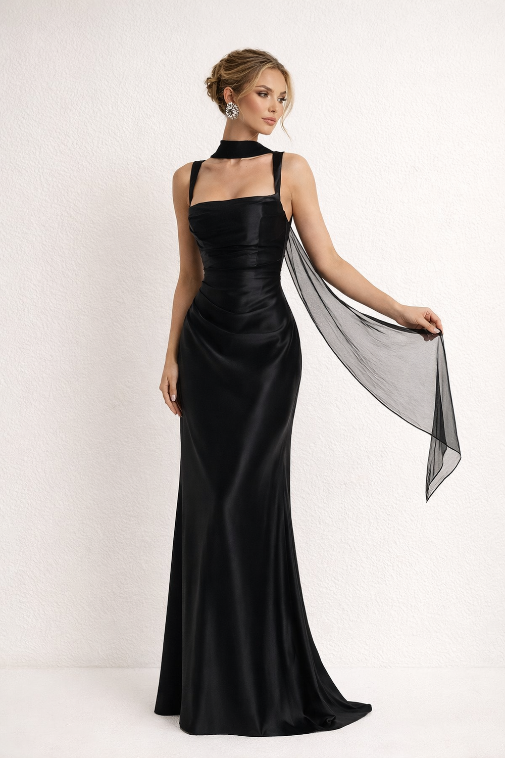 Kornelia | Satynowa Sukienka Maxi Drapowana