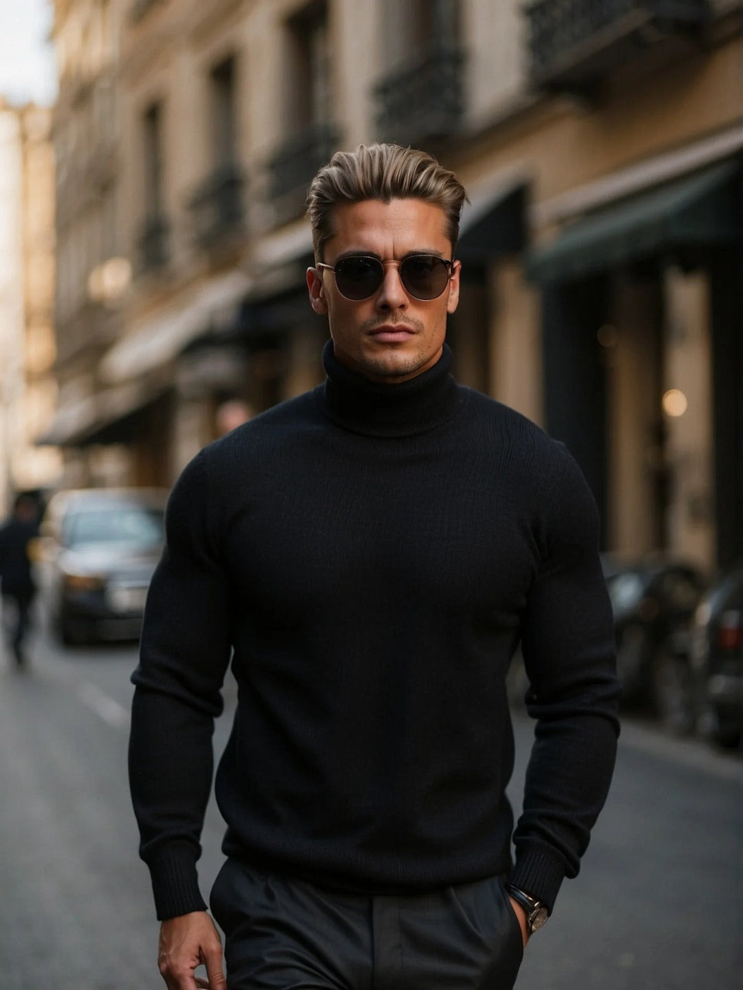 Damian | Sweter Męski Golf Dzianina Wąski Krój
