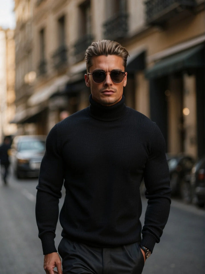 Damian | Sweter Męski Golf Dzianina Wąski Krój