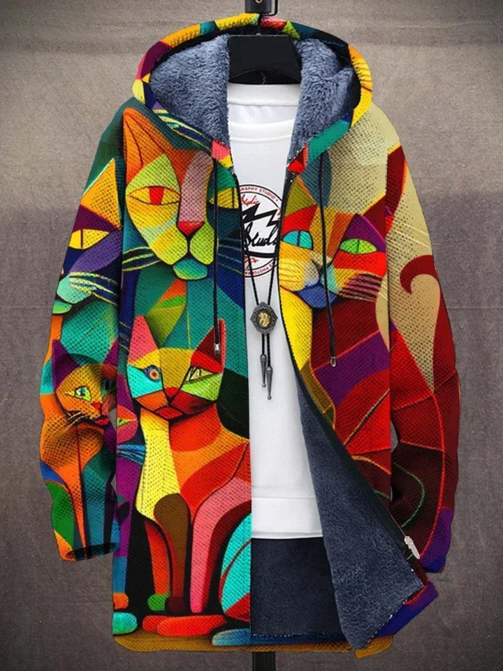Adam | Bluza z Kapturem Wzorzysta Kocia Maska