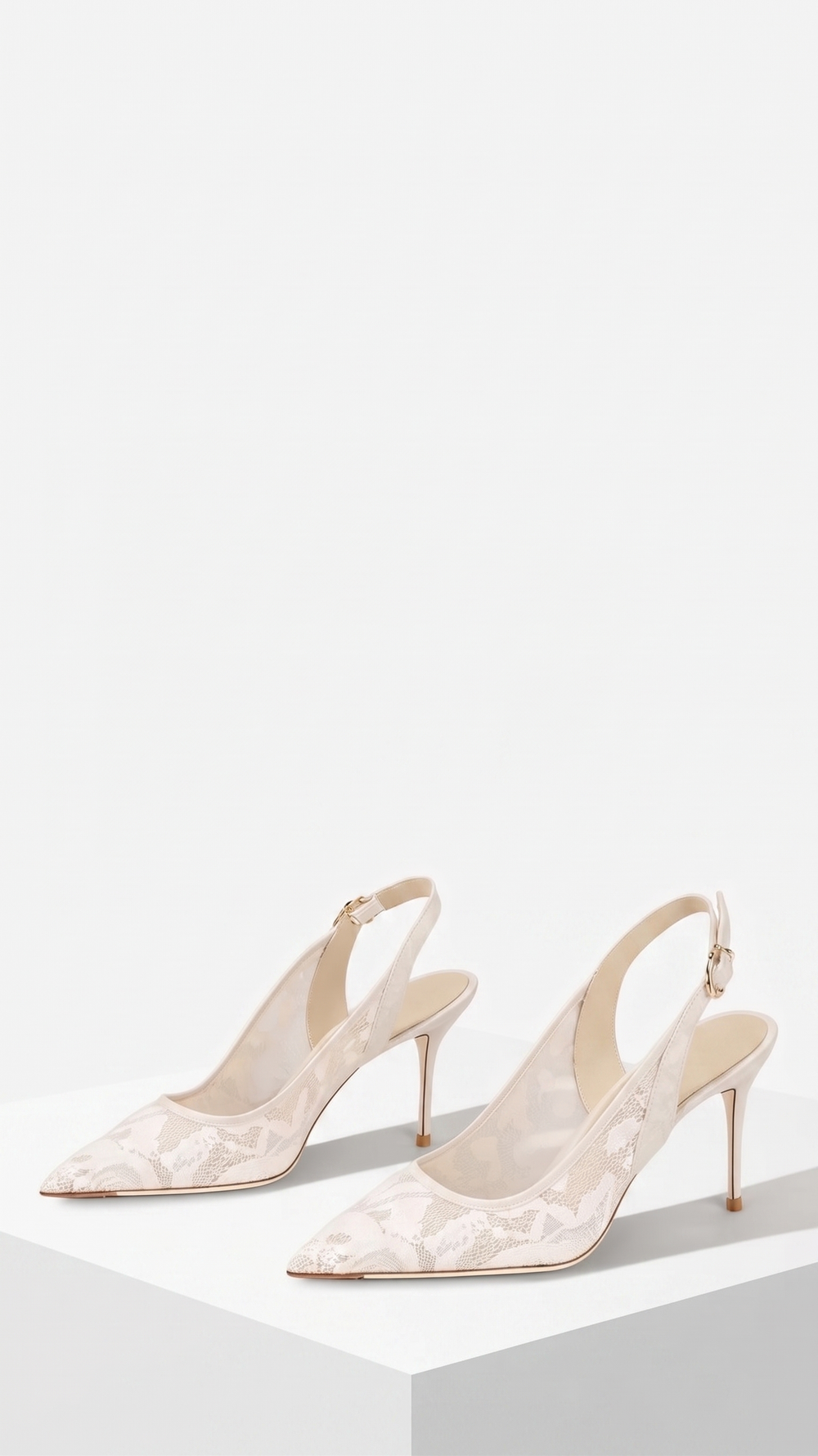 Blanka | Koronkowe Czółenka Slingback Szpilki