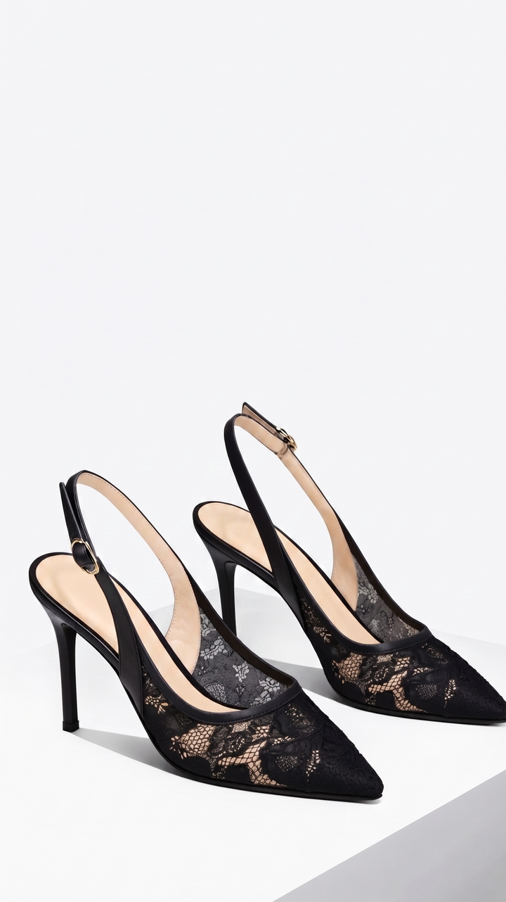Blanka | Koronkowe Czółenka Slingback Szpilki