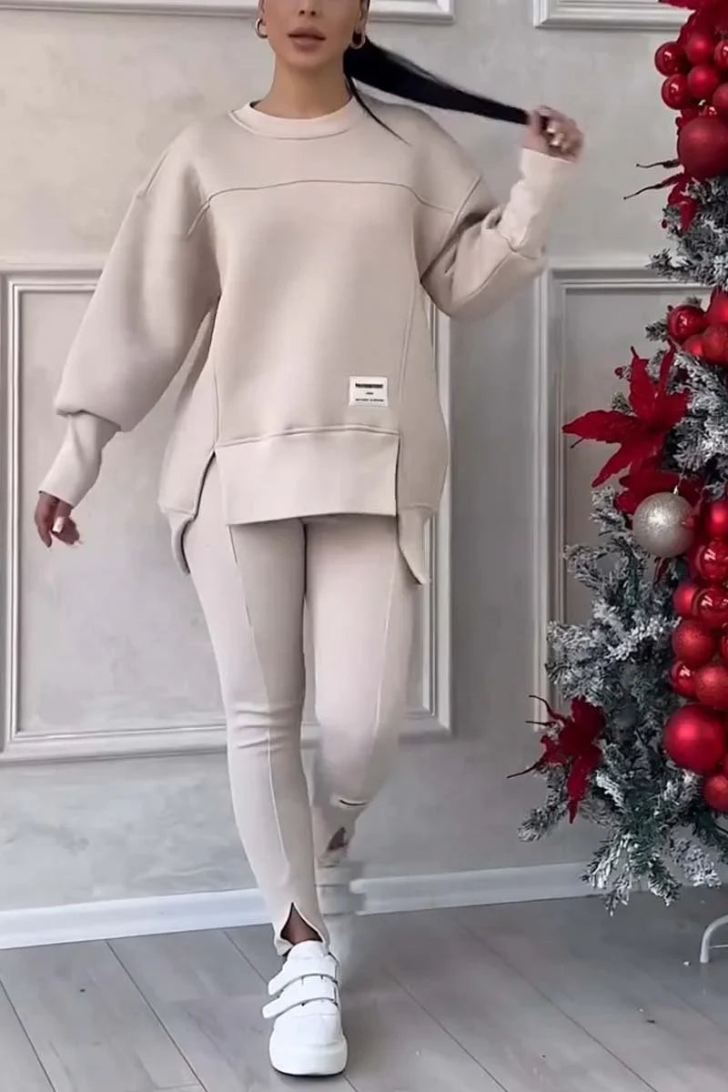 Julia | Komplet Dresowy Bluza z Rozcięciem Legginsy ze Szwami