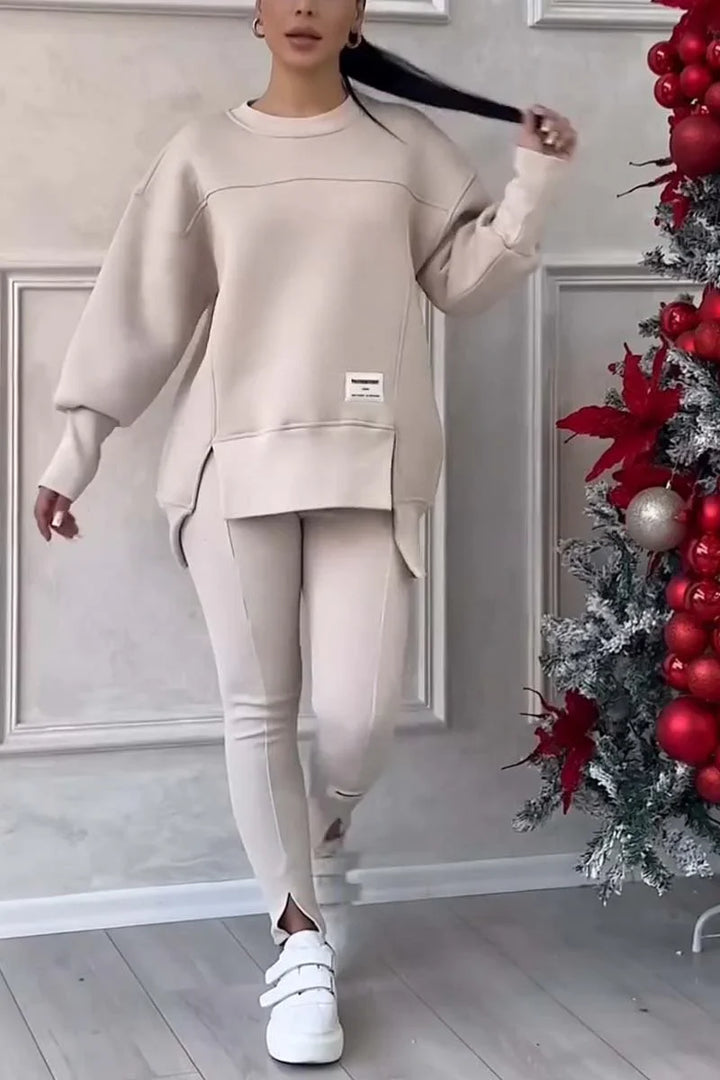 Julia | Komplet Dresowy Bluza z Rozcięciem Legginsy ze Szwami