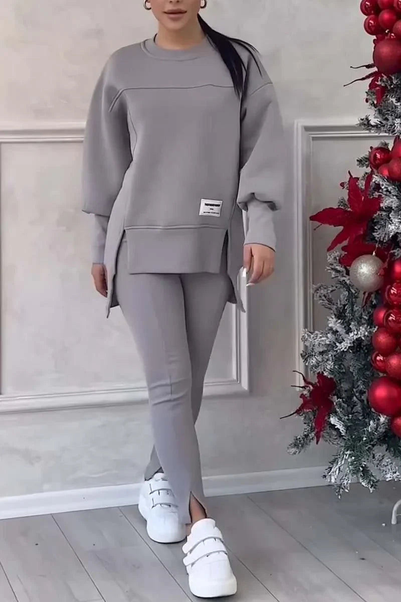 Julia | Komplet Dresowy Bluza z Rozcięciem Legginsy ze Szwami