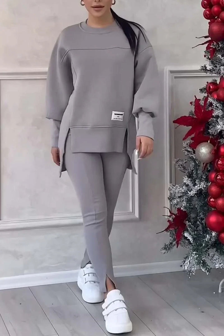 Julia | Komplet Dresowy Bluza z Rozcięciem Legginsy ze Szwami