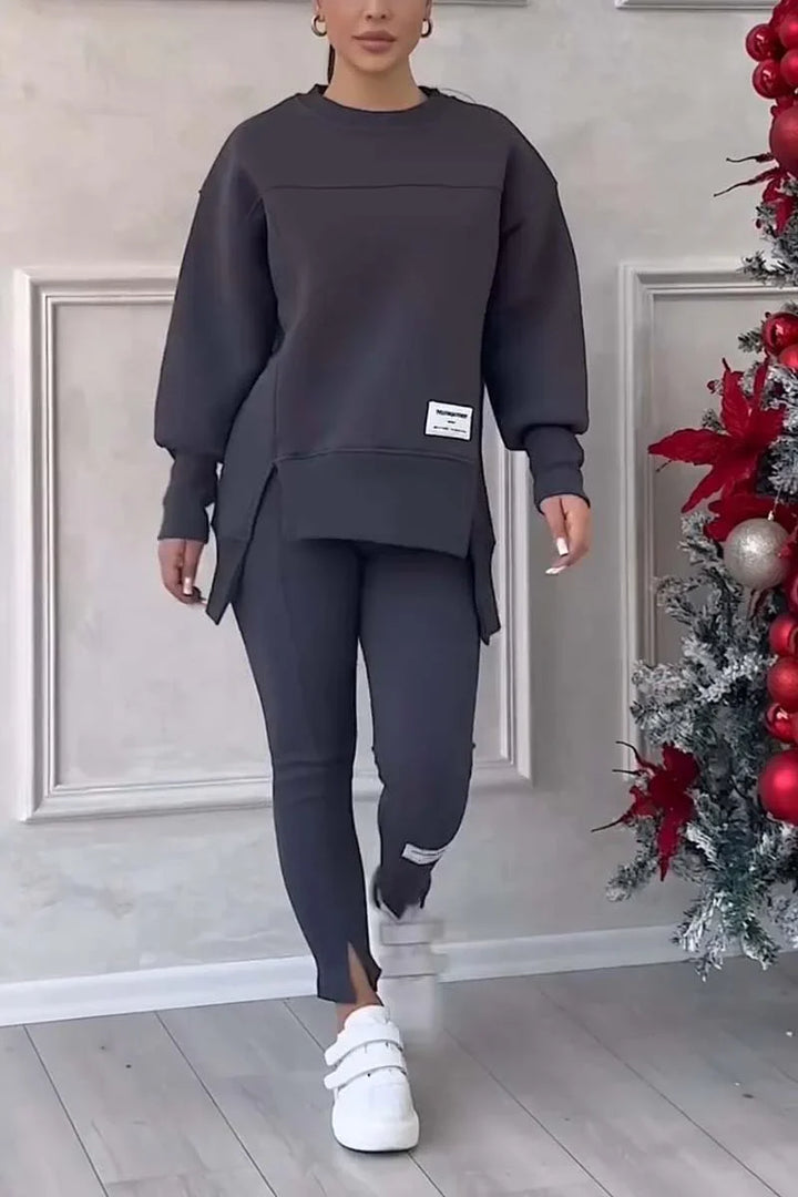 Julia | Komplet Dresowy Bluza z Rozcięciem Legginsy ze Szwami