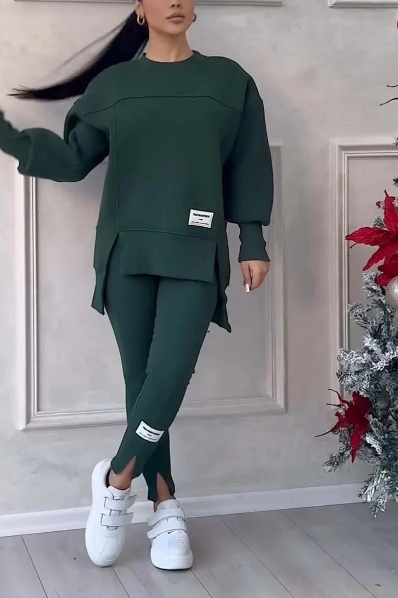 Julia | Komplet Dresowy Bluza z Rozcięciem Legginsy ze Szwami