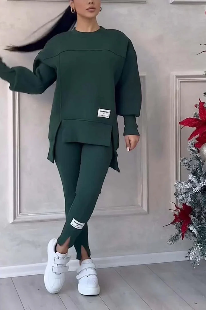 Julia | Komplet Dresowy Bluza z Rozcięciem Legginsy ze Szwami