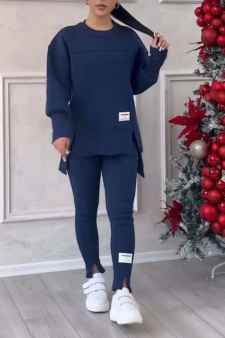 Julia | Komplet Dresowy Bluza z Rozcięciem Legginsy ze Szwami
