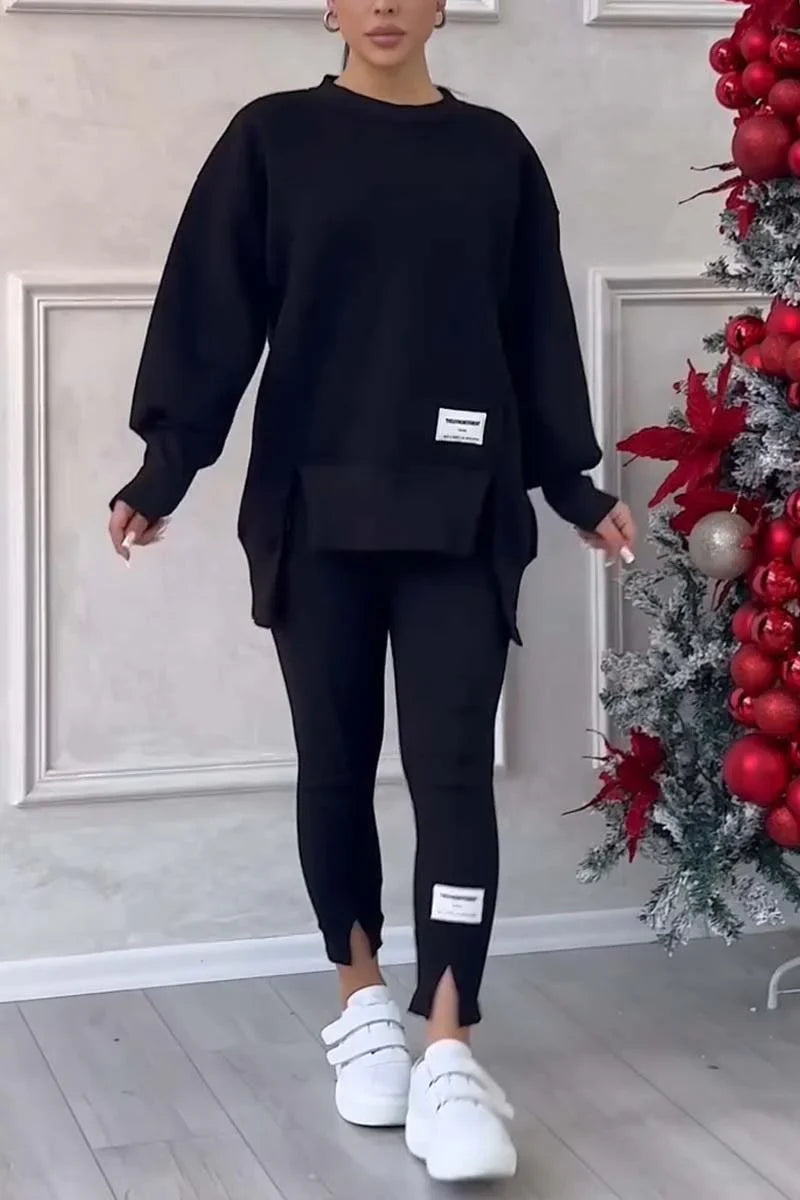 Julia | Komplet Dresowy Bluza z Rozcięciem Legginsy ze Szwami